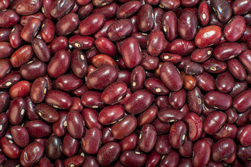 Macro of uncooked dry red beans. View from above.