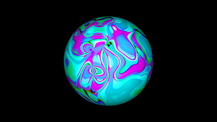 Sphere with liquid psychedelic surface, bright abstract 3D computer generated backdrop