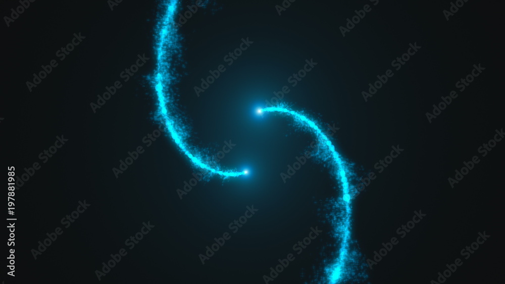 Wall mural opening intro flash light, lens flare, rotation particles. 3d rendering