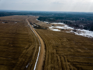 Fototapeta na wymiar drone image. aerial view of rural area with fields in early spring