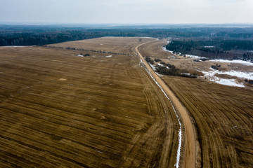 Fototapeta na wymiar drone image. aerial view of rural area with fields in early spring