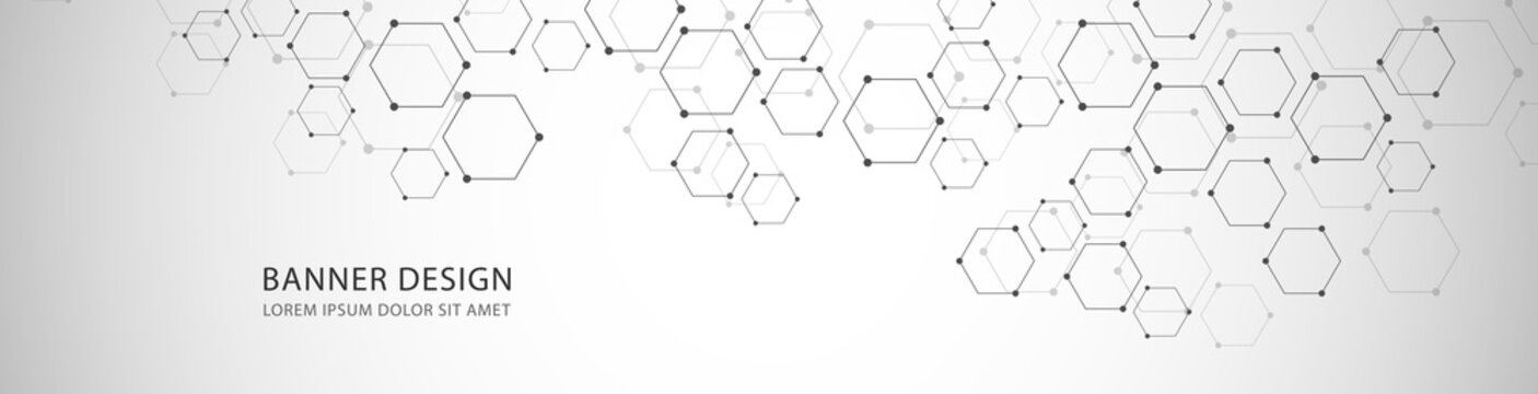 Vector banner design with hexagons abstract background.