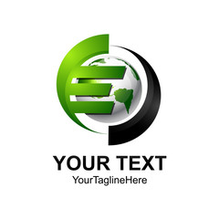 Obraz premium Initial letter E logo template colored silver green sphere design for business and company identity