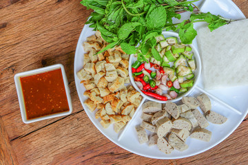 Vietnam food on wooden background