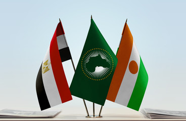 Flags of Egypt African Union and Niger