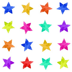 Obraz premium Isolated watercolor illustrated colorful stars pattern set