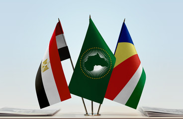 Flags of Egypt African Union and Seychelles