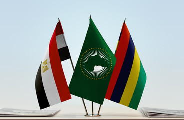 Flags of Egypt African Union and Mauritius