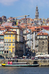 Old town of Porto with river and boat, Portugal