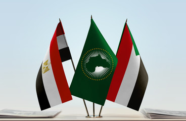 Flags of Egypt African Union and Sudan