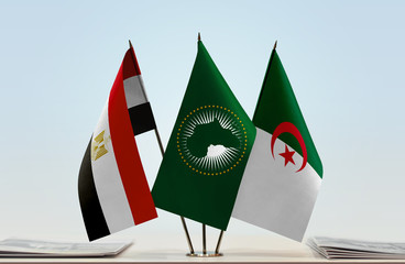 Flags of Egypt African Union and Algeria