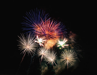 Abstract colored firework background used for overlay new year festiva