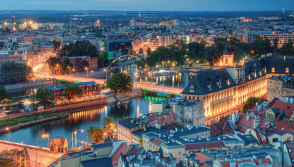 Evening panorama of the city Wroclaw, Poland - obrazy, fototapety, plakaty