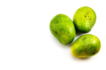Fresh green mango fruit on white background