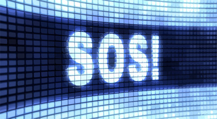 The word "SOS" on the screen