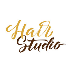 Hair Studio. Logo Beauty Vector Lettering. Custom handmade calligraphy. Vector Illustration