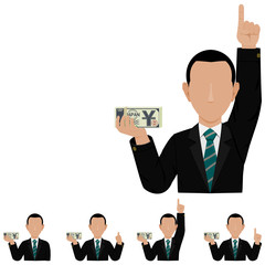 An investor with the bundle of Yen banknote on transparent background
