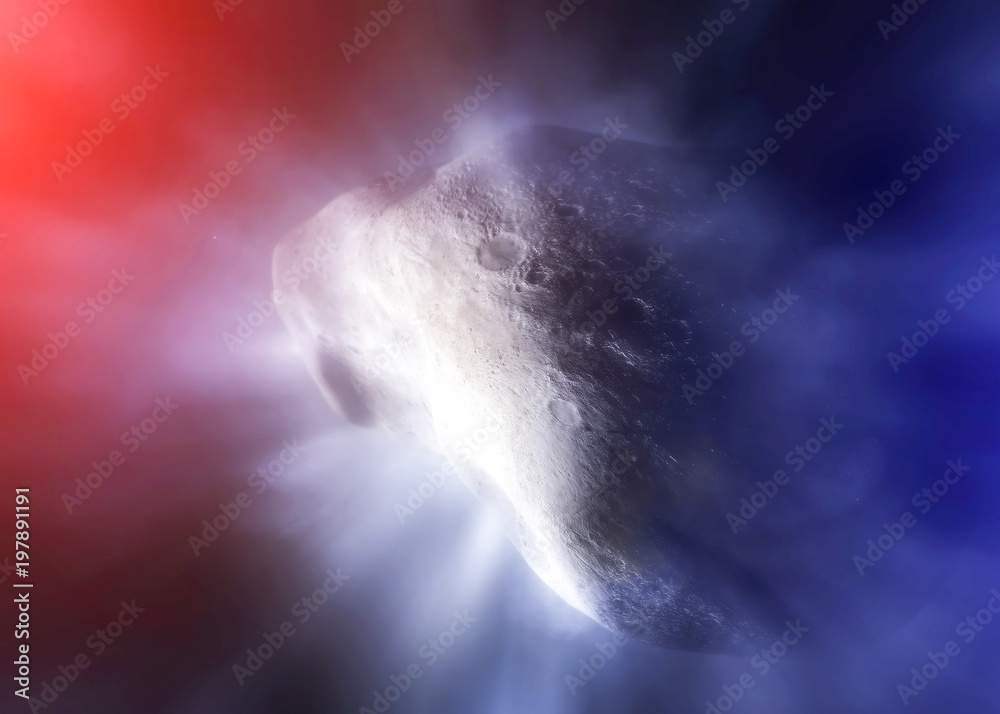Wall mural abstract cosmic background with falling meteorite. moving comet in the space. elements of this image