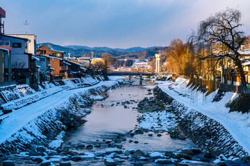 Miyagawanaka River of Takayama town in Winter