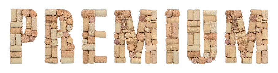 Word Premium made of wine corks Isolated on white background