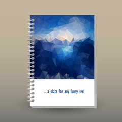 vector cover of diary or notebook with ring spiral binder - format A5 - layout book concept -  blue sky above sea level - sunrise  polygonal triangle pattern