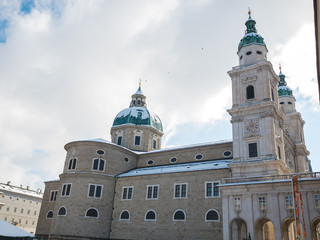 Obraz premium cityscape landscape salzburg austria blue sky winter season snow