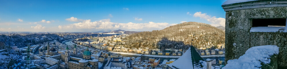panorama landscape view salzburg austria moutain blue sky Fortress city