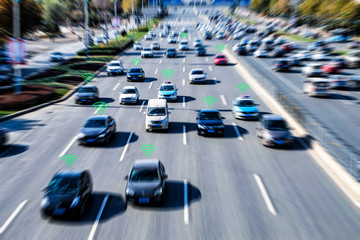 autonomous cars on city road