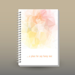 vector cover of diary or notebook with ring spiral binder - format A5 - layout brochure concept - light pink, peach, soft yellow colored with spring pastel colors - polygonal triangle pattern