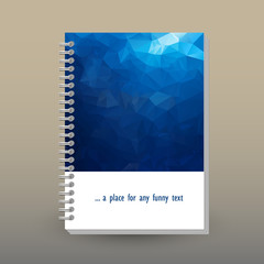 vector cover of diary or notebook with ring spiral binder - format A5 - layout brochure concept - deep sea dark blue colored -  polygonal triangle pattern