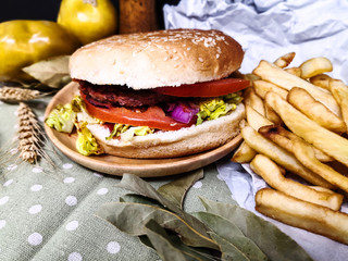 Cheese burger - American cheese burger with Golden French fries