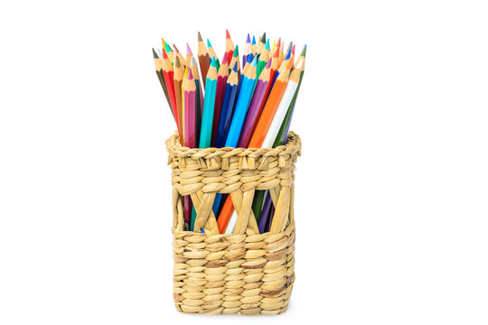 Colourful of colour pencils isolated on white background with clipping path.