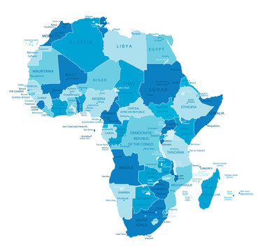 Africa-highly detailed map.All elements are separated in editable layers clearly labeled. Vector 