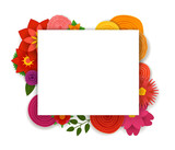 Blank white frame with color flowers. Vector template