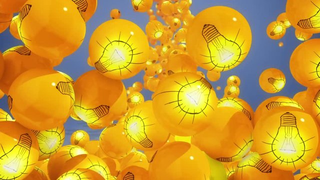 Falling balls with light bubs icons. Symbol of new idea.