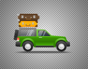 Fototapeta premium Green car with baggage isolated on transparent background. Layered and detailed illustration