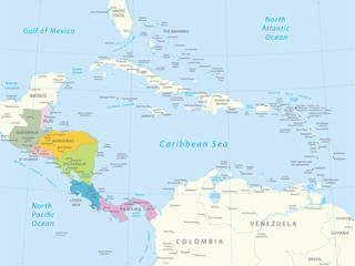 Central America -highly detailed map.All elements are separated in editable layers clearly labeled. Vector