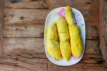  Durian king of Thai fruit on wooden background 
