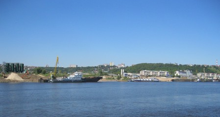 Fototapeta na wymiar Panorama, ship's, river, landscape, sky
