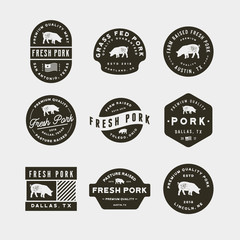 set of premium fresh pork labels. vector illustration