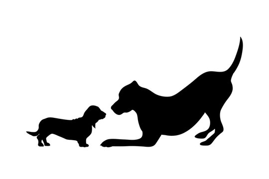 Vector silhouette of dog on white background.