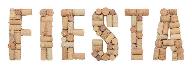 Word Fiesta  made of wine corks Isolated on white background