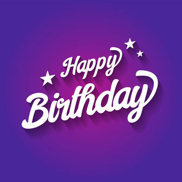 Happy Birthday Typographic on violet background. Design for poster, banner, graphic template, birthday card, greeting or invitation card. Vintage style.