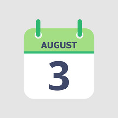Flat icon calendar 3rd of August isolated on gray background. Vector illustration.