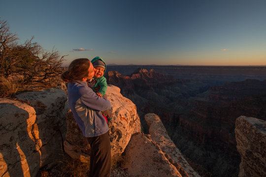 A mother with baby son in Grand Canyon National Park, North Rim, Arizona, USA