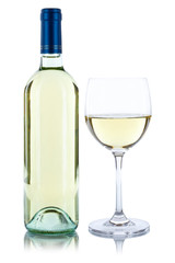Weinflasche Weinglas Wein Flasche Glas Weißwein Weisswein Alkohol freigestellt Freisteller