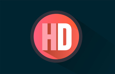 blue pink alphabet letter hd h d logo combination with long shadow design