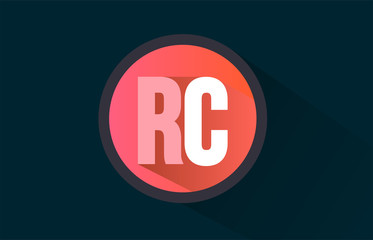 blue pink alphabet letter rc r c logo combination with long shadow design