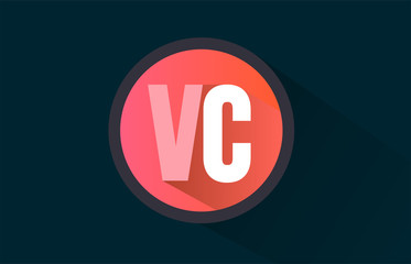 blue pink alphabet letter vc v c logo combination with long shadow design