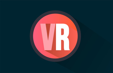 blue pink alphabet letter vr v r logo combination with long shadow design